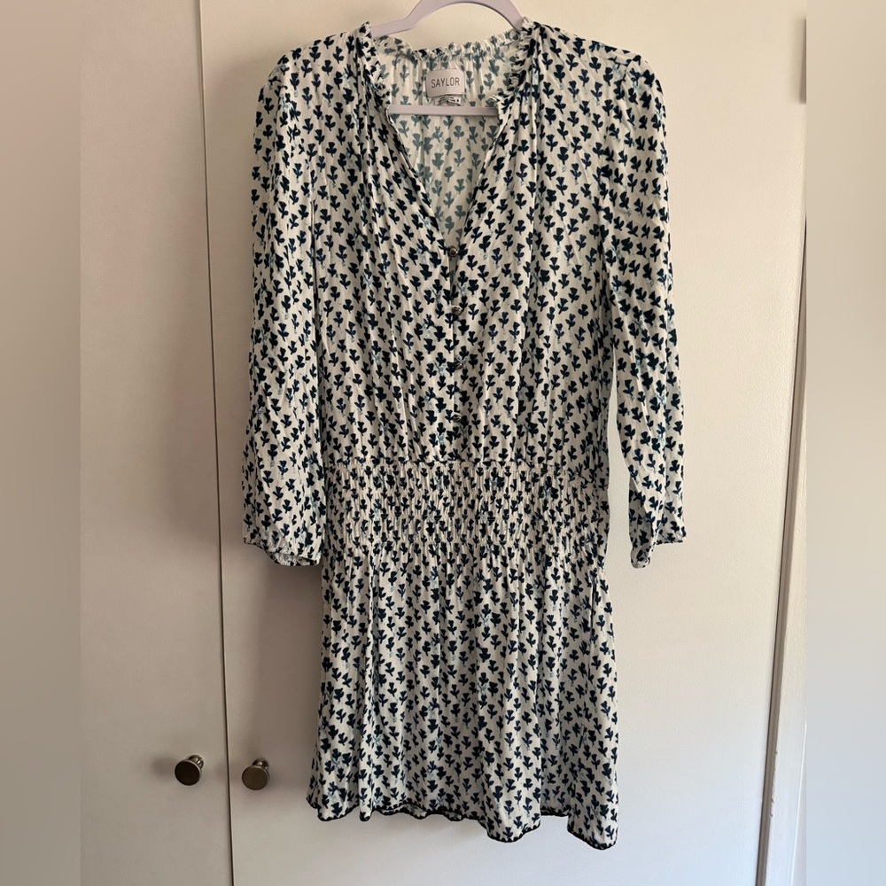 SAYLOR Long Sleeve Smocked Floral Mini Dress